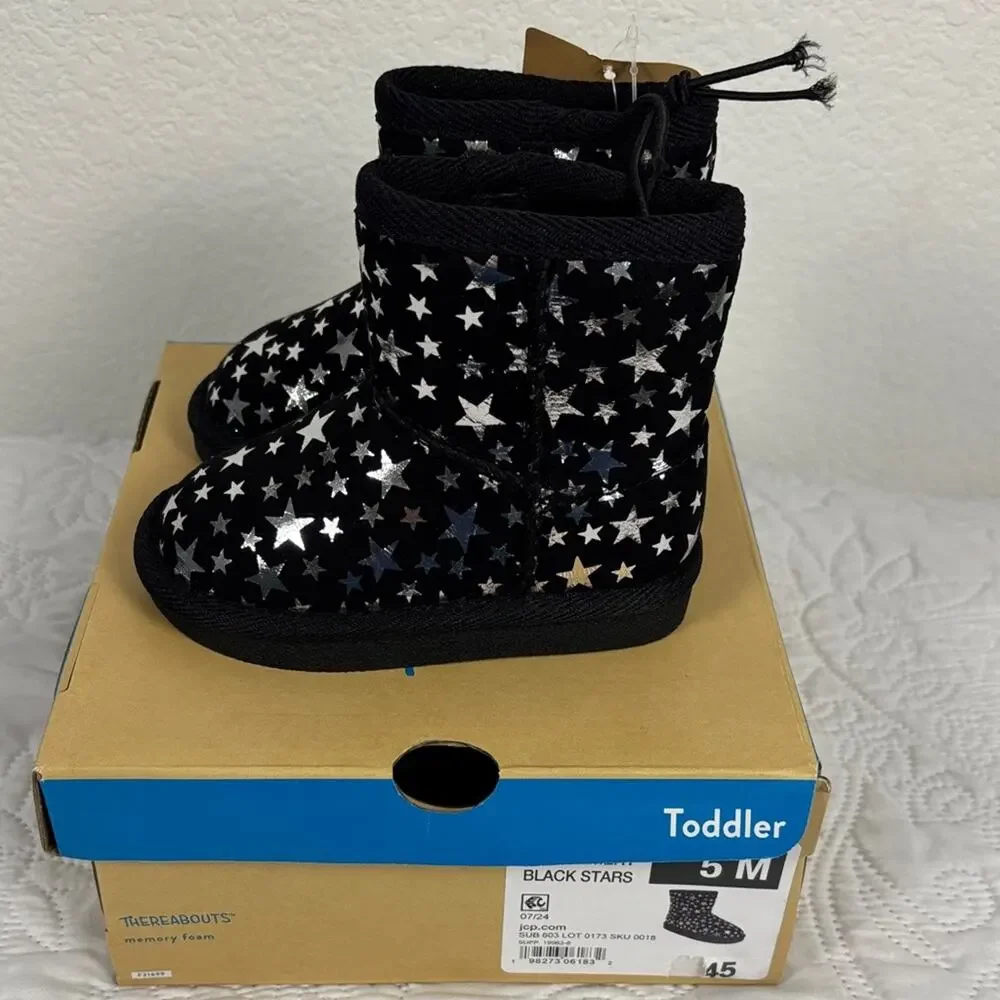 Thereabouts Memory Foam Lil Emory Black Starry Toddler Boots Size 5M